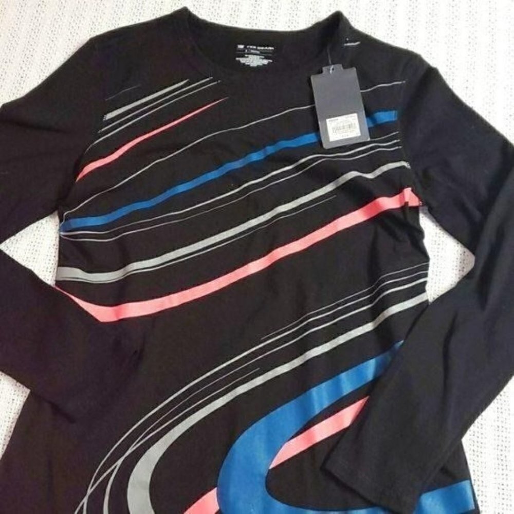 Tek Gear Black Multicolored Striped Athletic Long Sleeve‎ Pullover Sz S Shirt